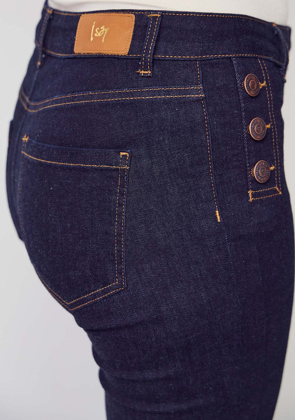 I SAY Como Flare Button Jeans Pants K97 Unwashed Denim