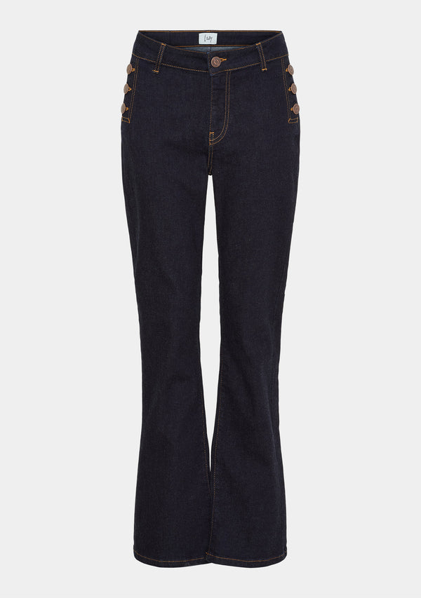 I SAY Como Flare Button Jeans Pants K97 Unwashed Denim