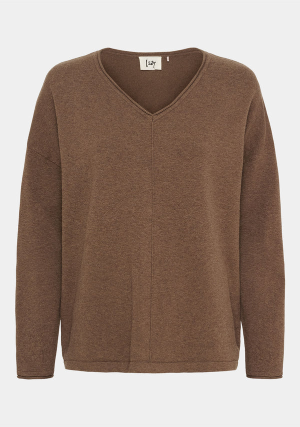 I SAY Frigga V-Neck  Knitwear 372 Golden Brown Melange
