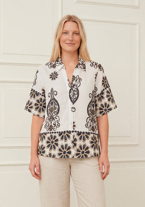 I SAY Ane Button Shirt Shirts N25 Summer Border Print