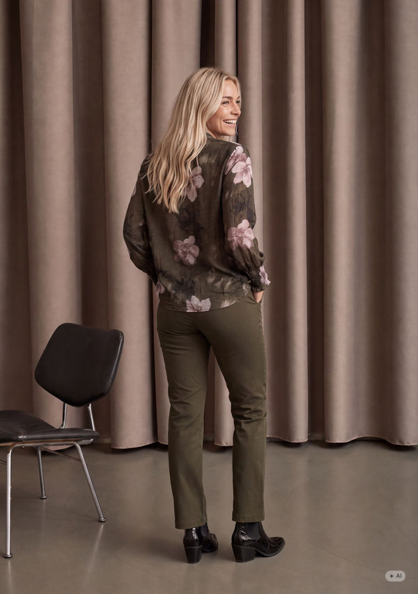 I SAY Ane Printed Blouse Blouses G13 Khaki Flowerdream