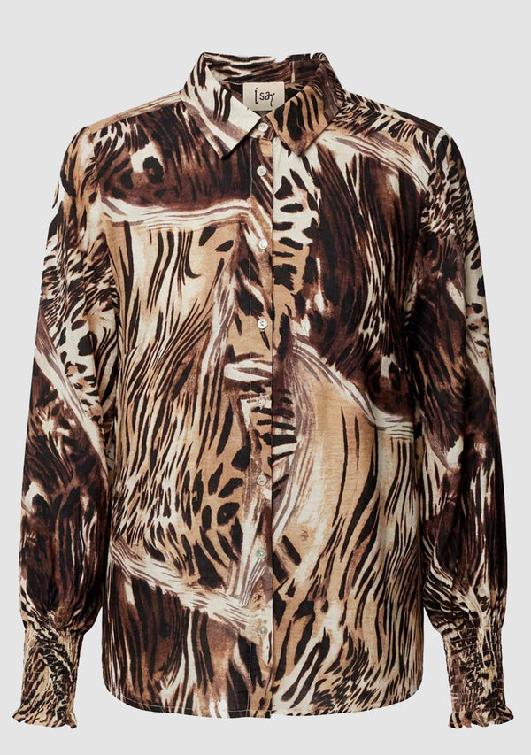 I SAY Ane Smock Shirt Shirts N58 Brown Drawing