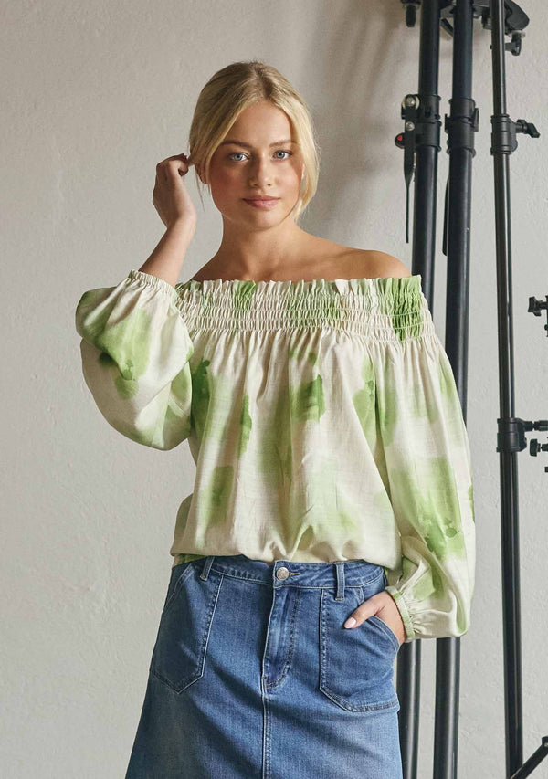 I SAY Ane Stretch Blouse Blouses N27 Green Watercolor
