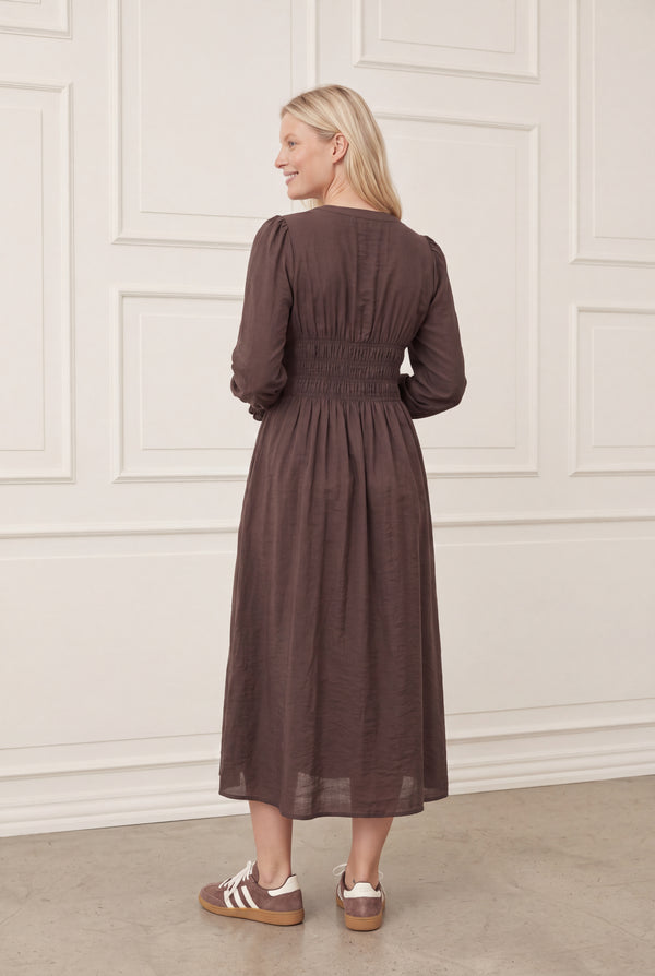 I SAY Ane V-Neck Dress Dresses 356 Dark brown