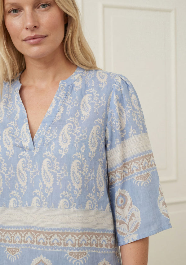 I SAY Ane s/s Blouse Blouses D88 Light Blue Border Paisley