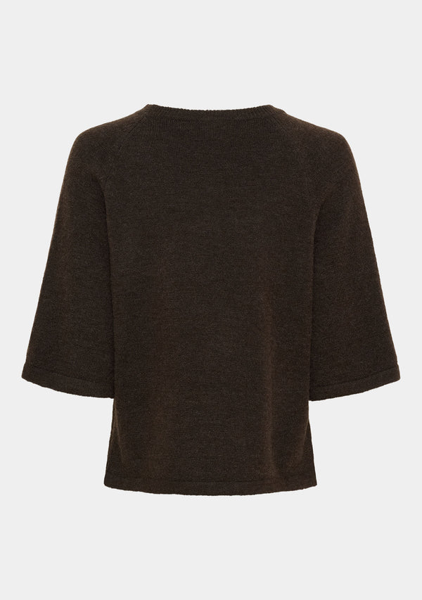 I SAY Anna 3/4 Sleeve Pullover Knitwear 357 Dark Brown Melange