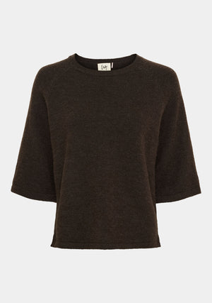 I SAY Anna 3/4 Sleeve Pullover Knitwear 357 Dark Brown Melange