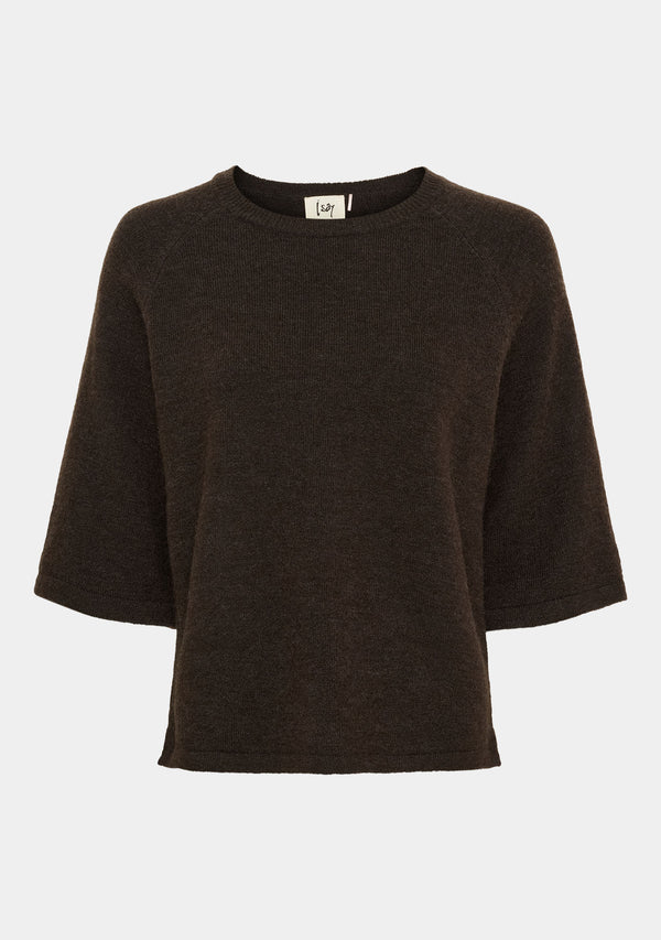 I SAY Anna 3/4 Sleeve Pullover Knitwear 357 Dark Brown Melange