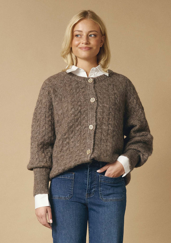 I SAY Anna Cable Cardigan Knitwear 361 Taupe Melange