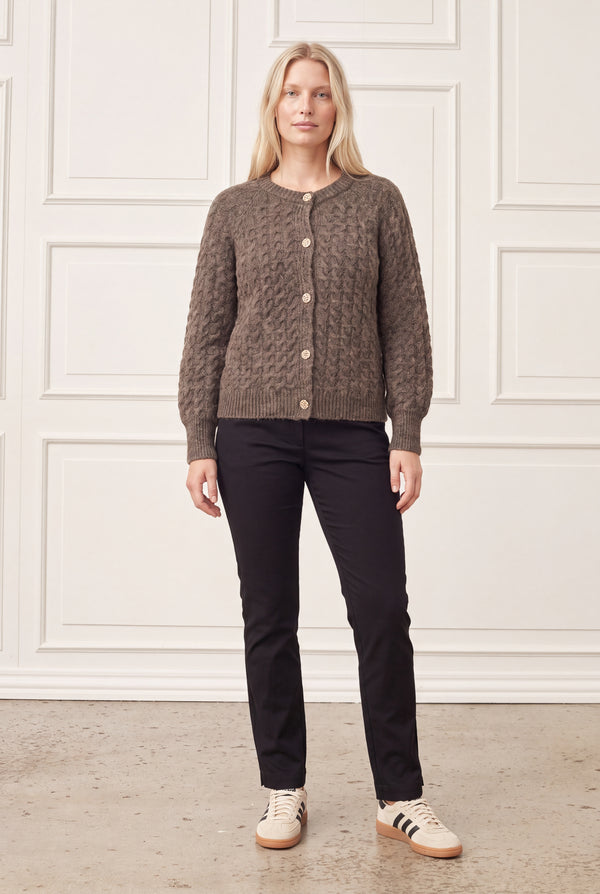 I SAY Anna Cable Cardigan Knitwear 361 Taupe Melange