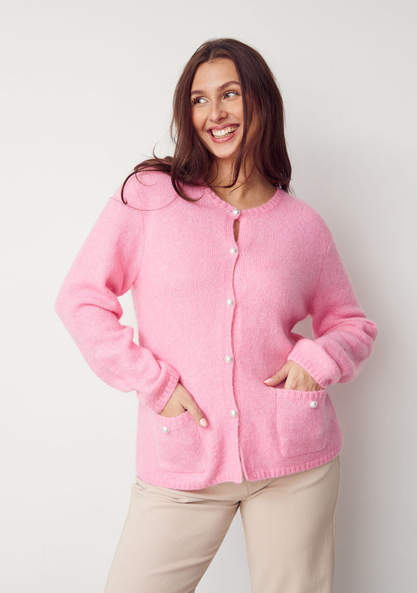 I SAY Anna Classic Cardigan Knitwear 550 Fresh Pink