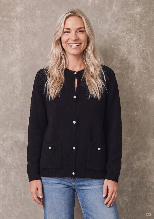 I SAY Anna Classic Cardigan Knitwear 900 Black
