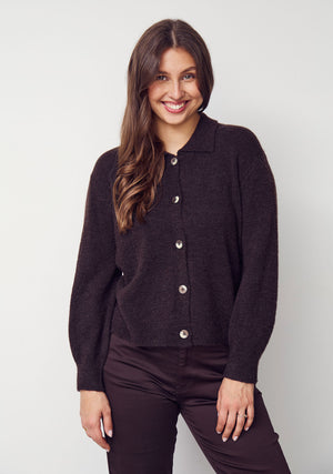 I SAY Anna Colar Cardigan Knitwear 357 Dark Brown Melange
