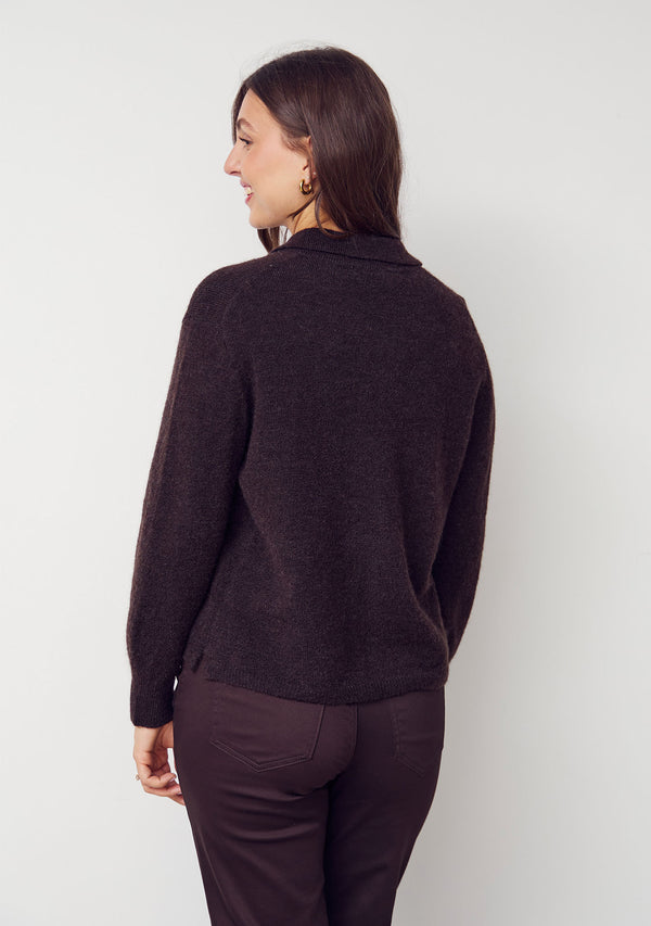 I SAY Anna Colar Cardigan Knitwear 357 Dark Brown Melange