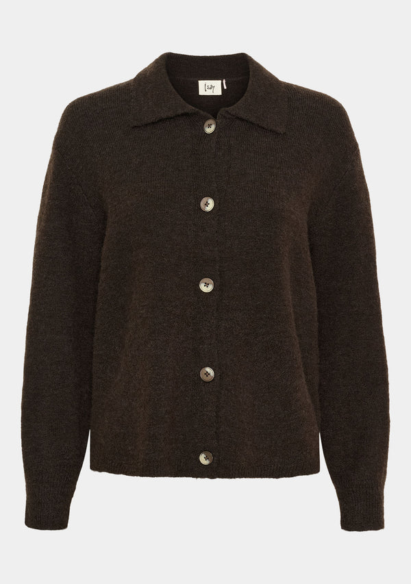 I SAY Anna Colar Cardigan Knitwear 357 Dark Brown Melange