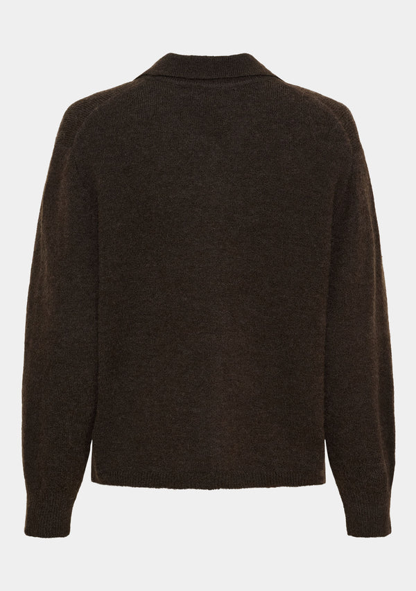 I SAY Anna Colar Cardigan Knitwear 357 Dark Brown Melange