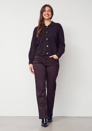 I SAY Anna Colar Cardigan Knitwear 357 Dark Brown Melange