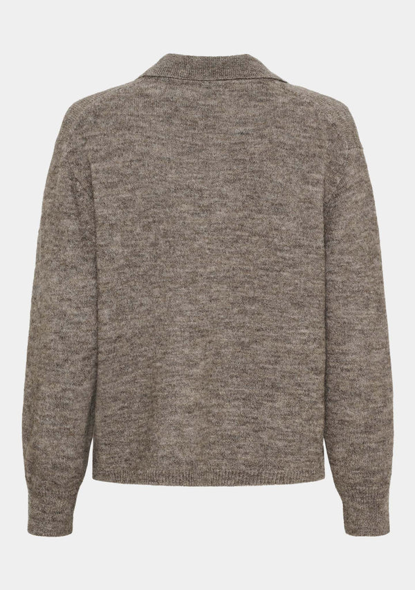 I SAY Anna Colar Cardigan Knitwear 361 Taupe Melange