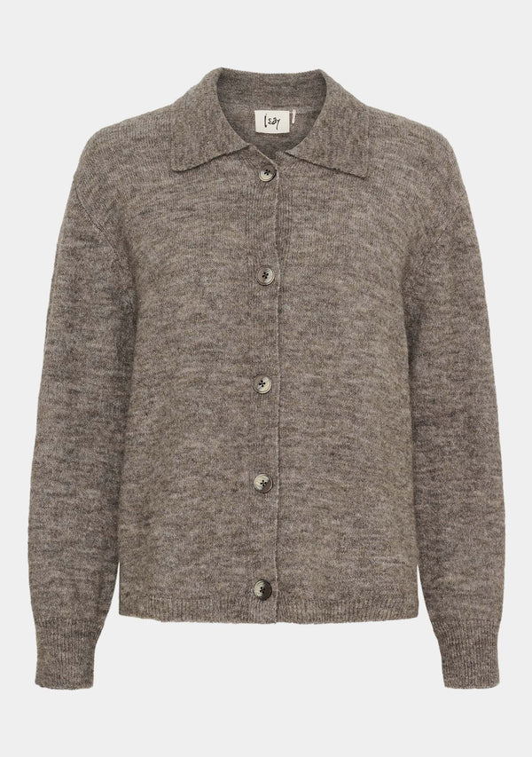 I SAY Anna Colar Cardigan Knitwear 361 Taupe Melange