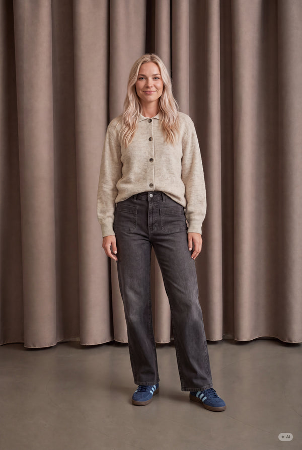I SAY Anna Colar Cardigan Knitwear 956 Smokey