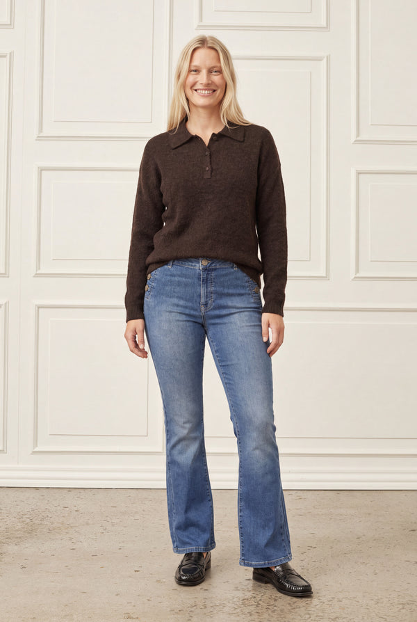 I SAY Anna Colar Pullover Knitwear 357 Dark Brown Melange