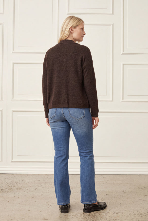 I SAY Anna Colar Pullover Knitwear 357 Dark Brown Melange