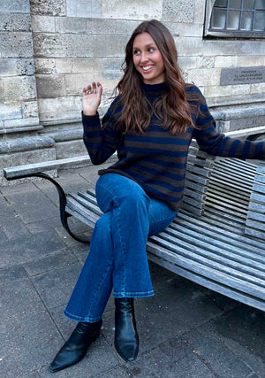 I SAY Anna Highneck Pullover Knitwear M05 Brown/Navy Stripe