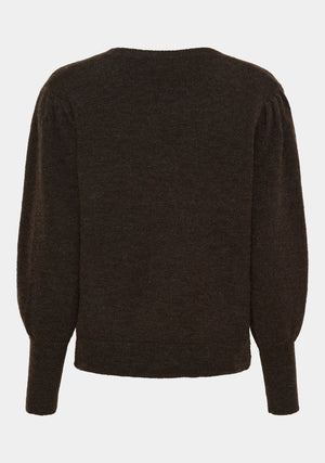 I SAY Anna V-Neck Pullover Knitwear 357 Dark Brown Melange