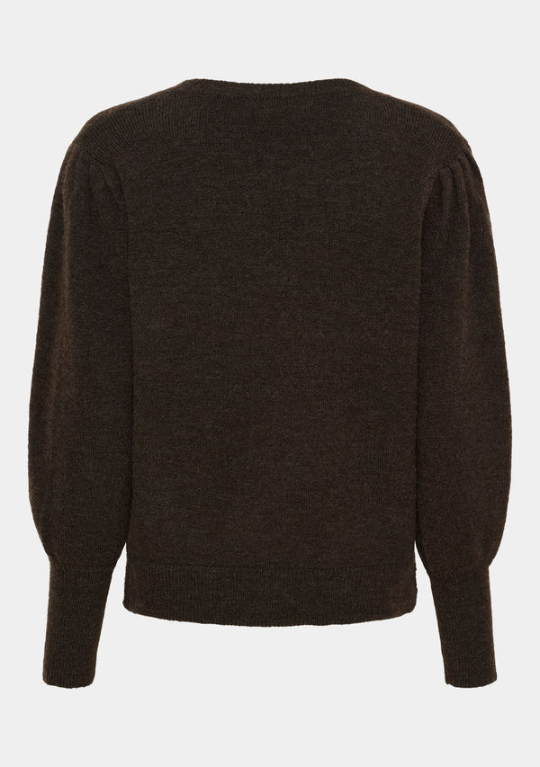 I SAY Anna V-Neck Pullover Knitwear 357 Dark Brown Melange