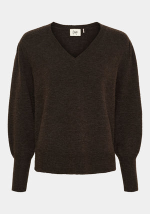 I SAY Anna V-Neck Pullover Knitwear 357 Dark Brown Melange