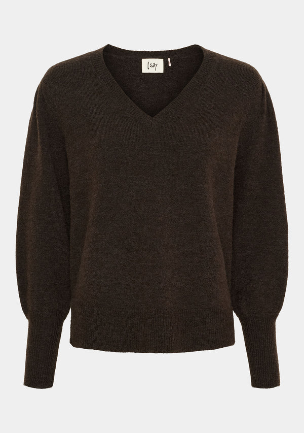 I SAY Anna V-Neck Pullover Knitwear 357 Dark Brown Melange