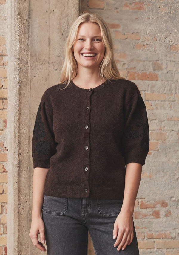I SAY Anna s/s Cardigan Knitwear 357 Dark Brown Melange