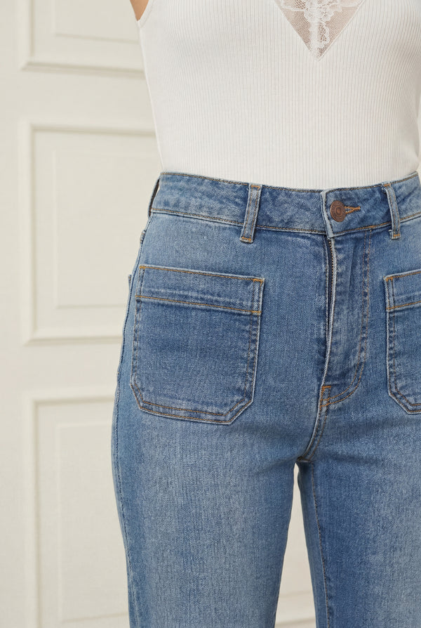 I SAY Bologna Kickflare Jeans Pants 606 Mid Denim