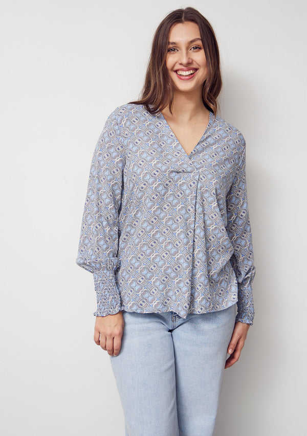 I SAY Cara Printed Blouse Blouses M62 Blue Hourglass