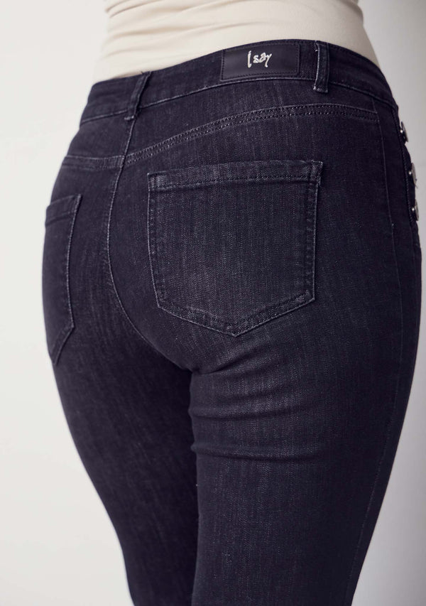 I SAY Como Flare Button Jeans Pants 927 Washed Black