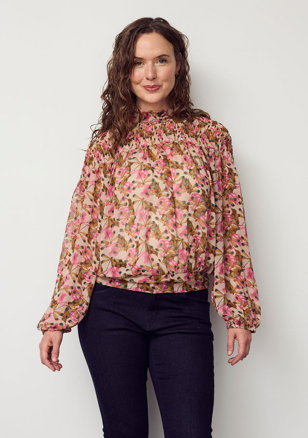 I SAY Delta Smock Blouse Blouses M20 Pink Leaves