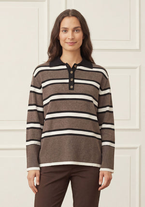 I SAY Frigga Polo Pullover Knitwear N06 Potato Melange Stripe