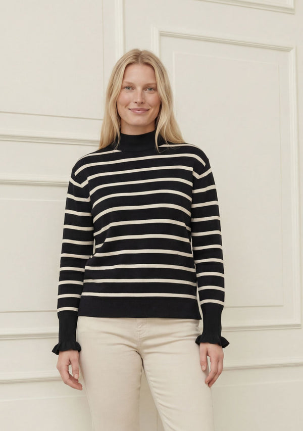I SAY Frigga Stripe Pullover Knitwear M41 Black w/Cream