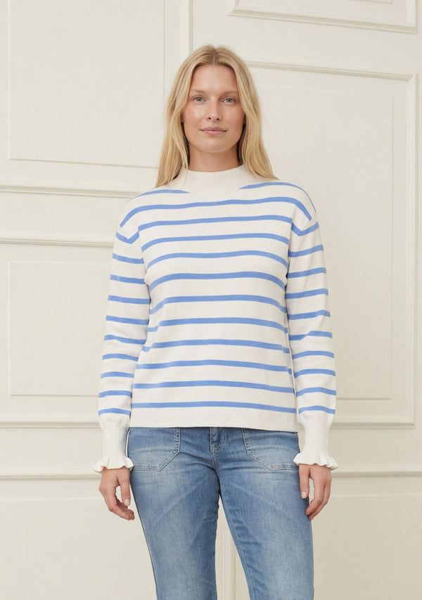 I SAY Frigga Stripe Pullover Knitwear M51 Broken White w/Skyblue