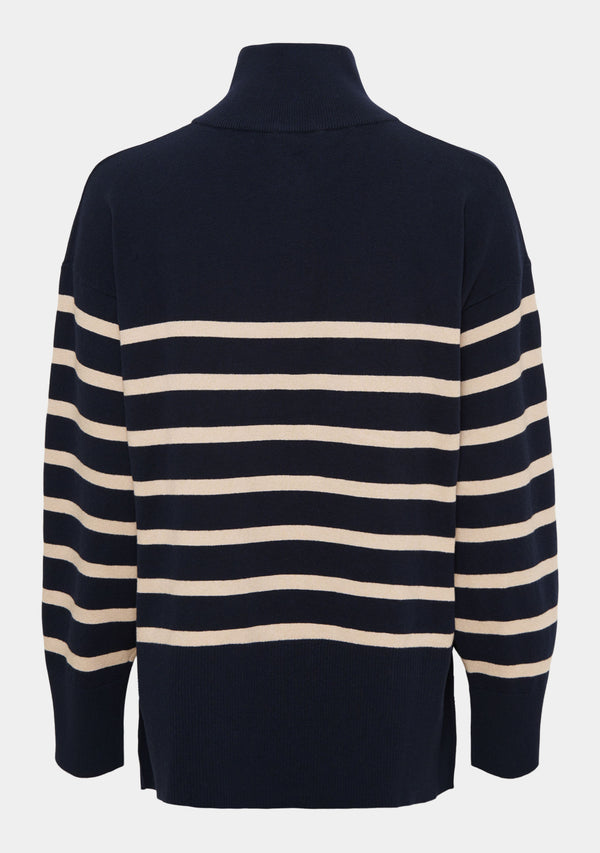 I SAY Frigga Zip Pullover Knitwear C39 Navy/Sand Stripe