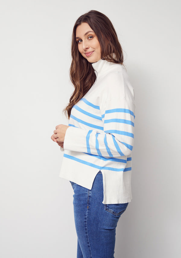 I SAY Frigga Zip Pullover Knitwear M51 Broken White w/Skyblue