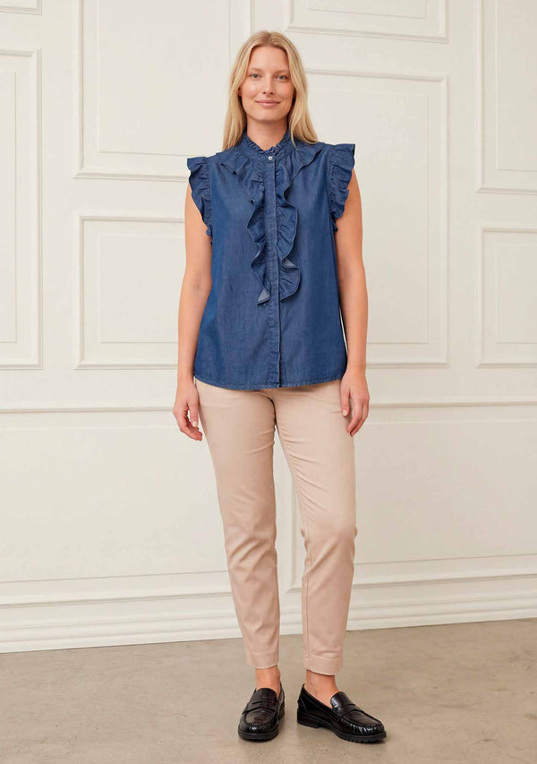 I SAY Ganja Flounce Top Tops 687 Dark Denim Wash