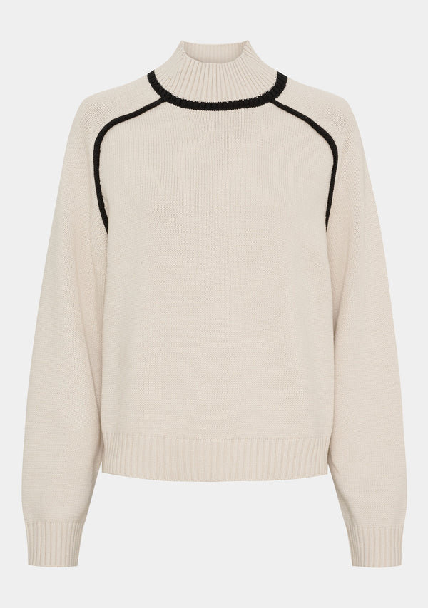 I SAY Gwen Contrast Pullover Knitwear N16 Creamy w/Black