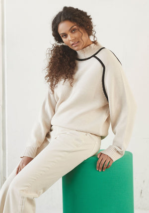 I SAY Gwen Contrast Pullover Knitwear N16 Creamy w/Black