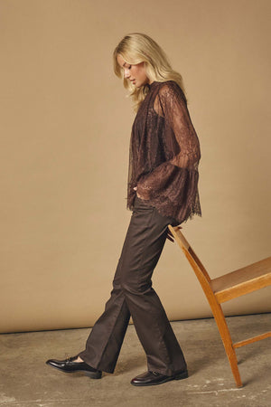 I SAY Isay Flare Coated Pant Pants 356 Dark brown