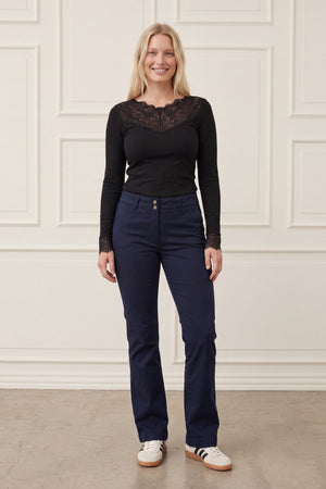 I SAY Isay Long Highwaist Chino Pants 640 Navy