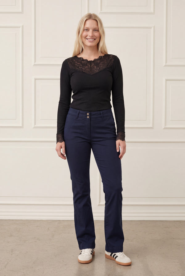 I SAY Isay Long Highwaist Chino Pants 640 Navy