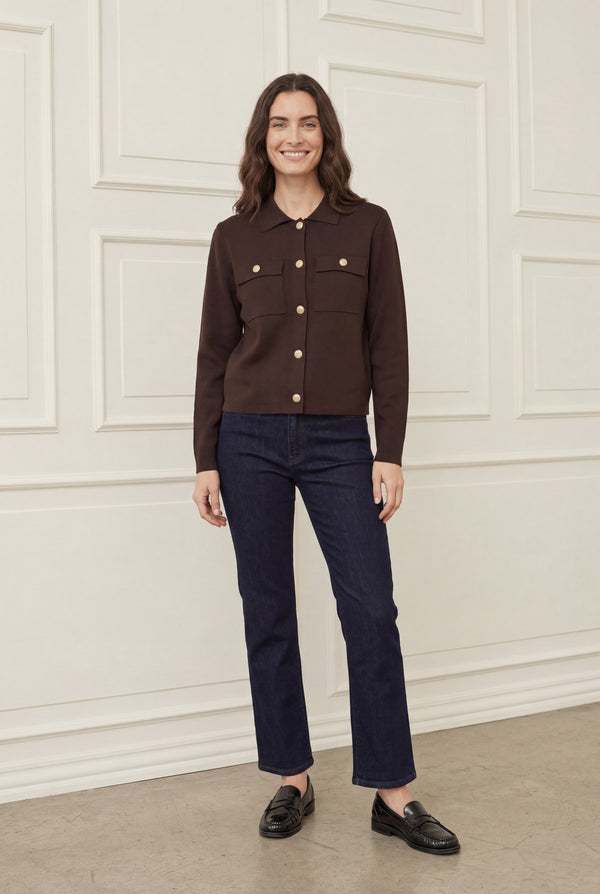 I SAY Jena Colar Cardigan Knitwear 356 Dark brown