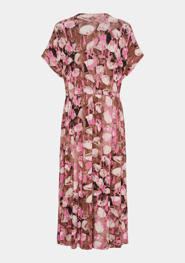 I SAY Louis V-Neck Dress Dresses M68 Luxury Camel w/Pink