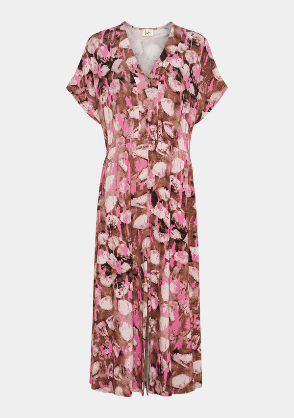 I SAY Louis V-Neck Dress Dresses M68 Luxury Camel w/Pink